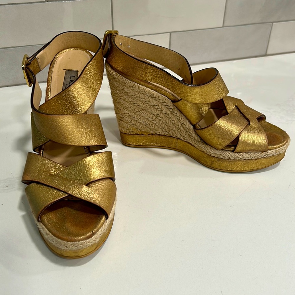 Lk Bennett gold wedge heel. Size 38